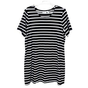 D&Co Denim & Co Womens 2X Dress Black White Stripe Elbow Sleeve Beach Nautical